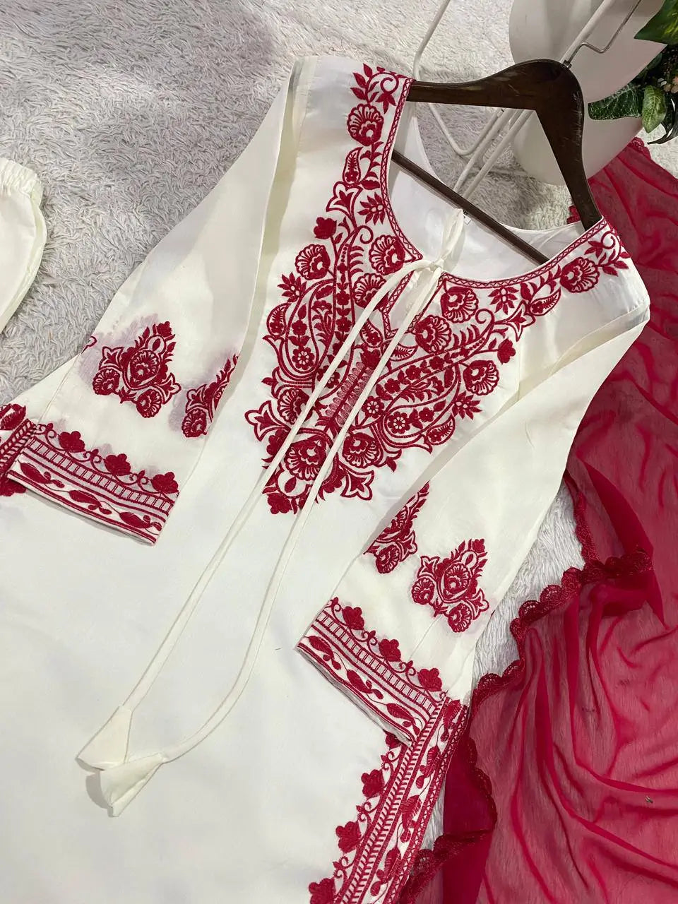Elegant Roman Silk Embroidered Straight Suit Set for Festive Wear