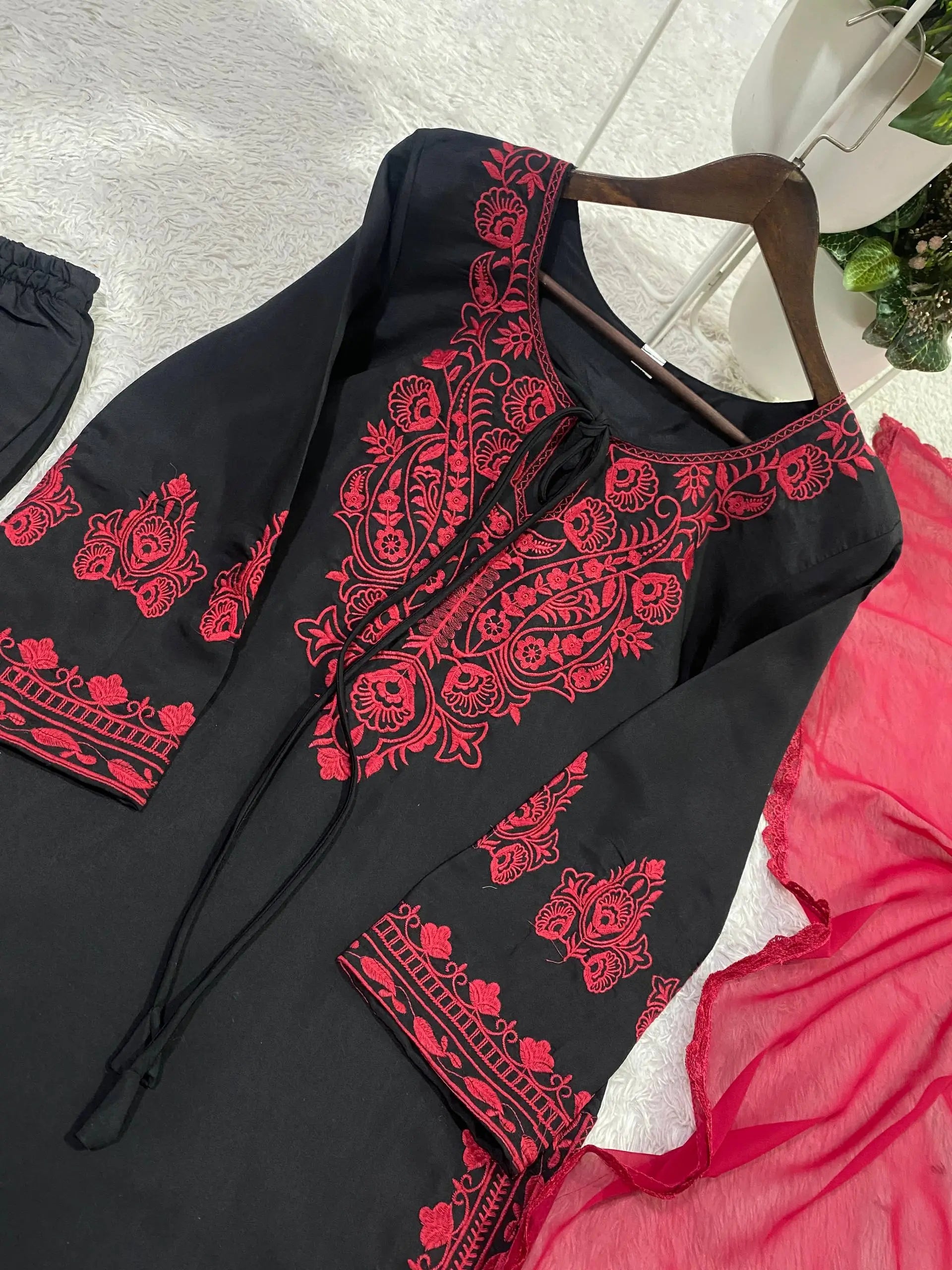 Elegant Roman Silk Embroidered Straight Suit Set for Festive Wear