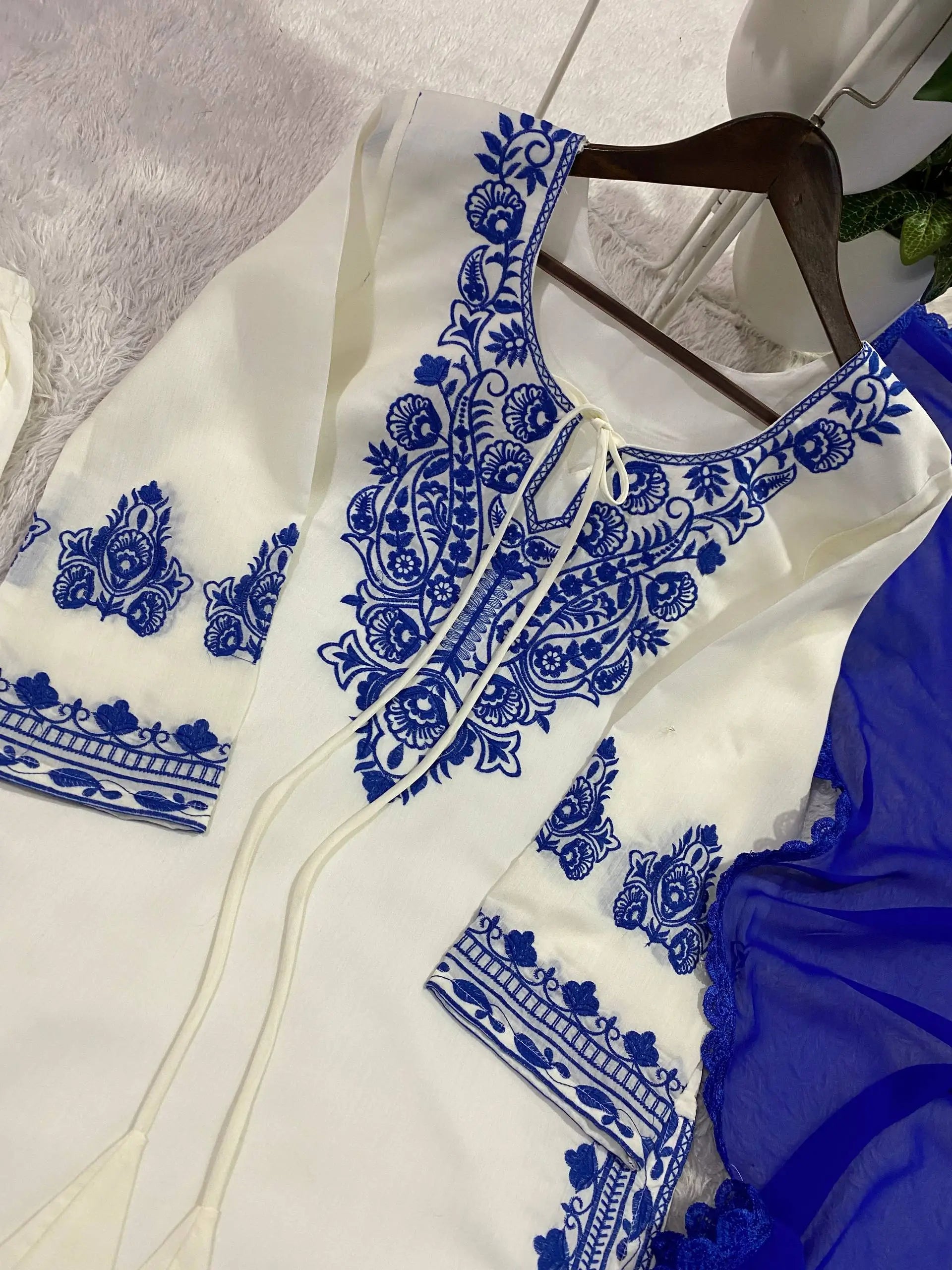 Elegant Roman Silk Embroidered Straight Suit Set for Festive Wear