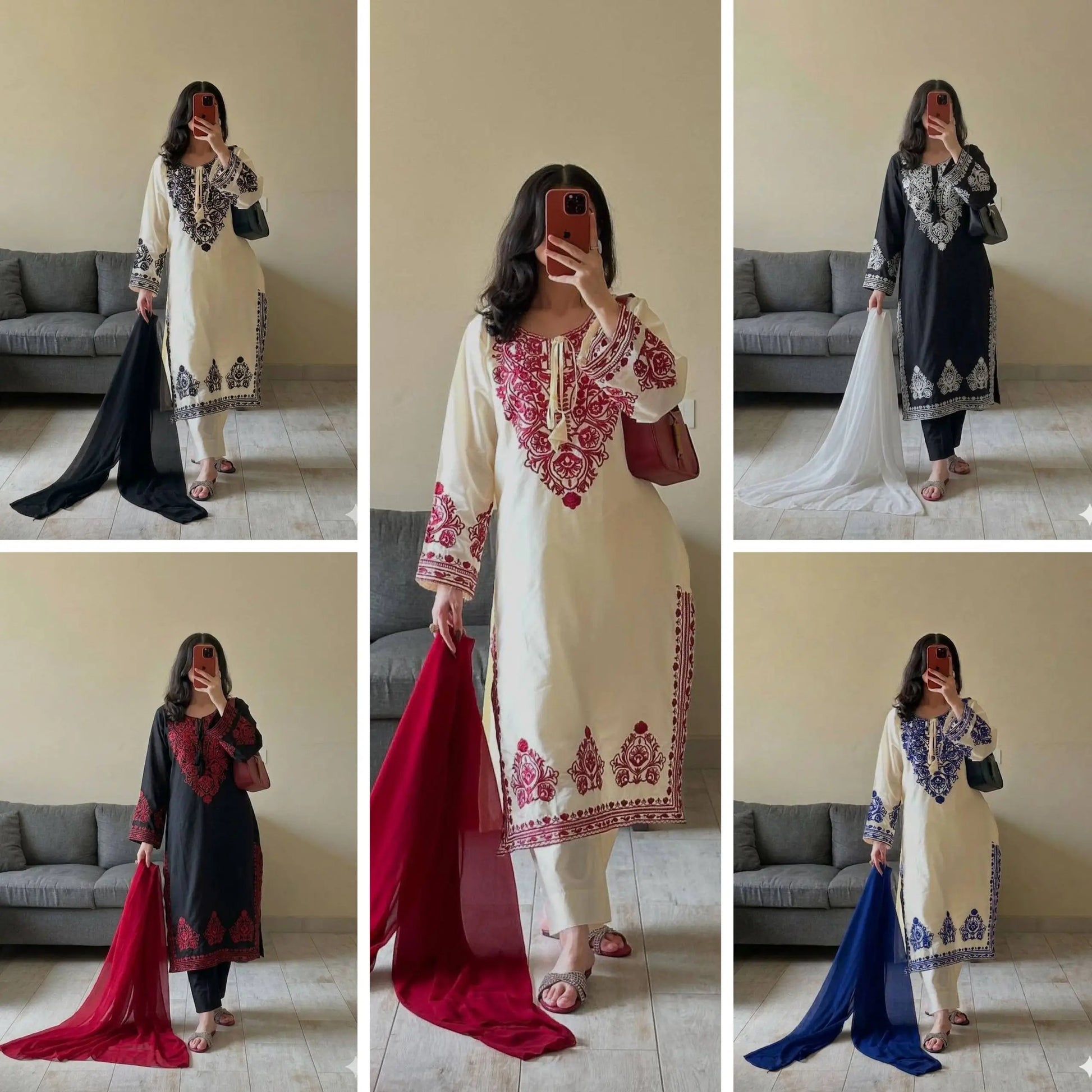 Elegant Roman Silk Embroidered Straight Suit Set for Festive Wear