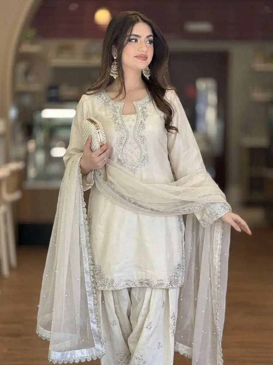 Elegant Roman Silk Farshi Palazzo Suit Set for Festive and Party Wear