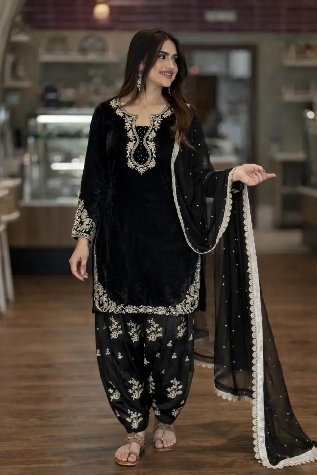 Elegant Roman Silk Farshi Palazzo Suit Set for Festive and Party Wear