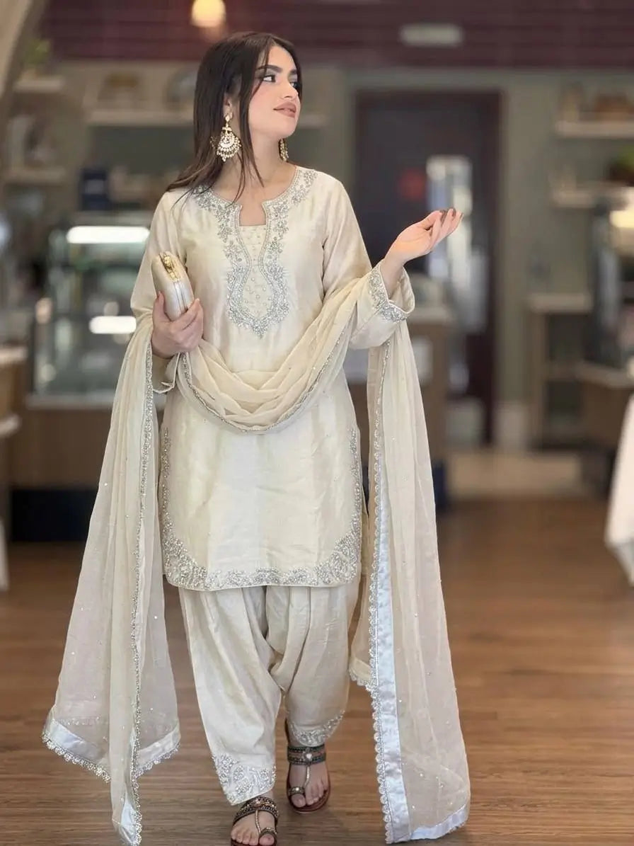 Elegant Roman Silk Farshi Palazzo Suit Set for Festive and Party Wear