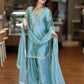 Elegant Roman Silk Farshi Palazzo Suit with Embroidered Dupatta for Festive Wear
