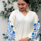Elegant Roman Silk white Straight Suit Set with blue work for Festive and Daily Wear