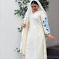 Elegant Roman Silk white Straight Suit Set with blue work for Festive and Daily Wear