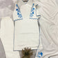 Elegant Roman Silk white Straight Suit Set with blue work for Festive and Daily Wear