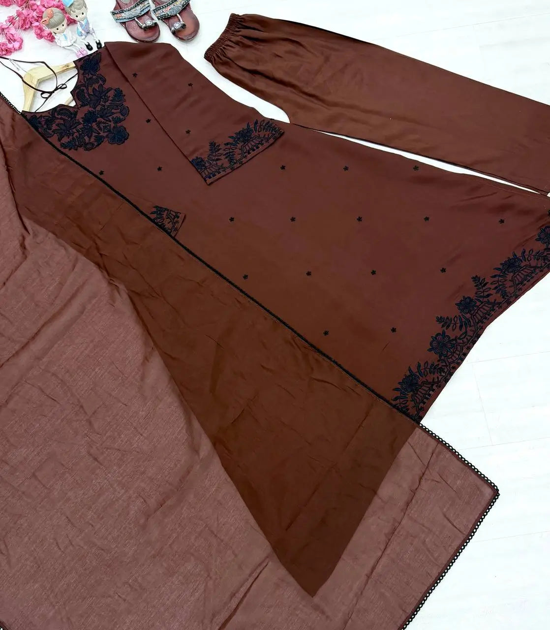 Elegant Satin Kaftan Palazzo Set for Festive and Family Occasions