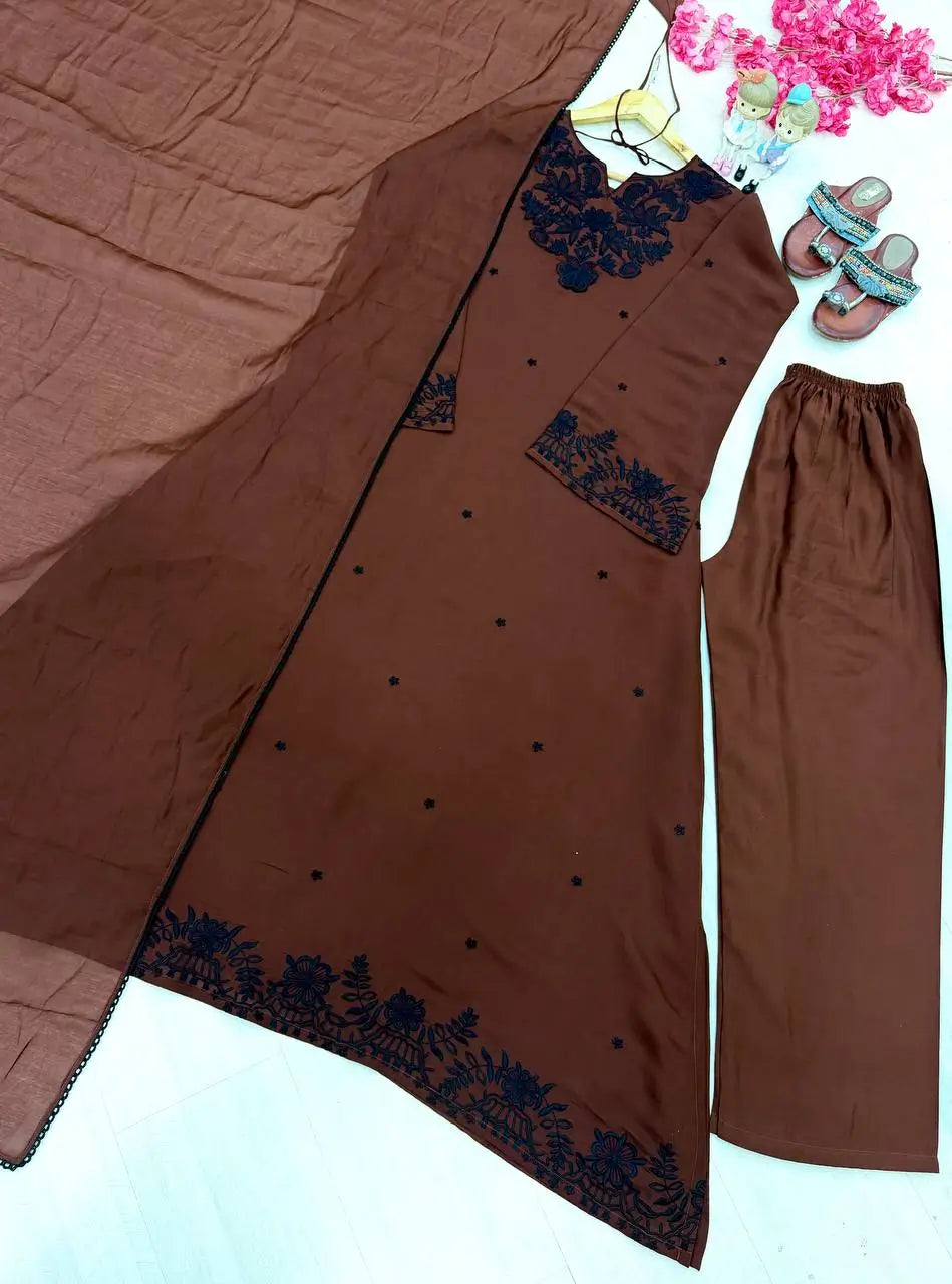 Elegant Satin Kaftan Palazzo Set for Festive and Family Occasions