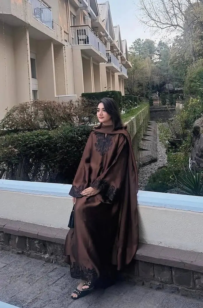 Elegant Satin Kaftan Palazzo Set for Festive and Family Occasions
