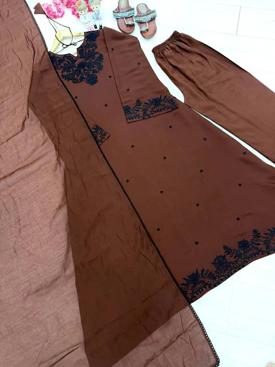 Elegant Satin Kaftan Palazzo Set for Festive and Family Occasions