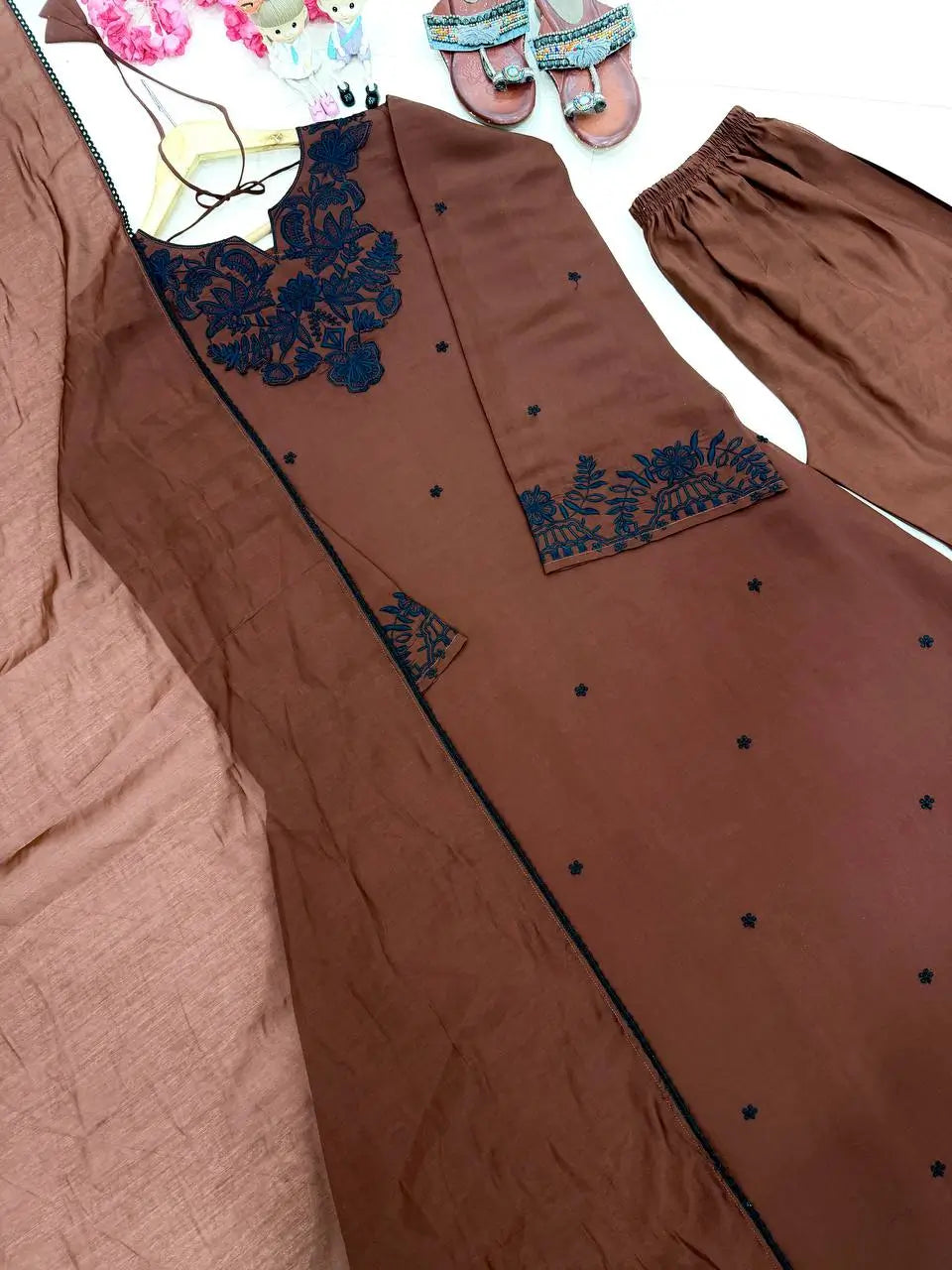 Elegant Satin Kaftan Palazzo Set for Festive and Family Occasions