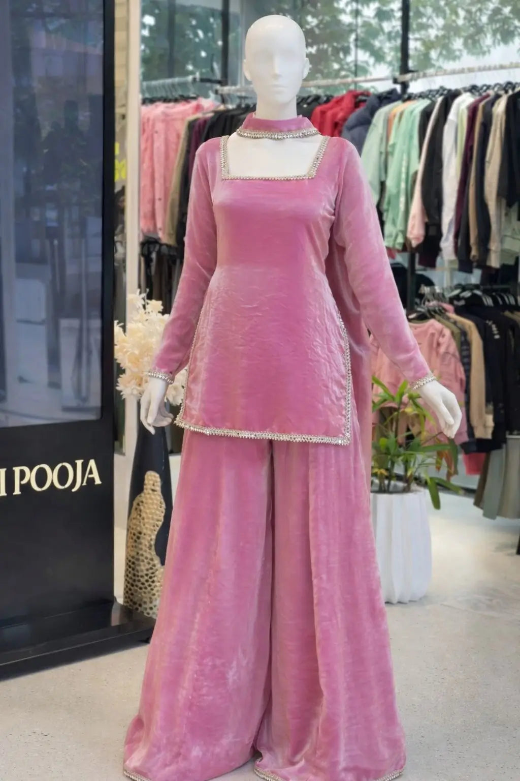 Elegant Satin Mirror Work Kurta Palazzo Set with Dupatta for Festive Wear