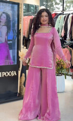 Elegant Satin Mirror Work Kurta Palazzo Set with Dupatta for Festive Wear