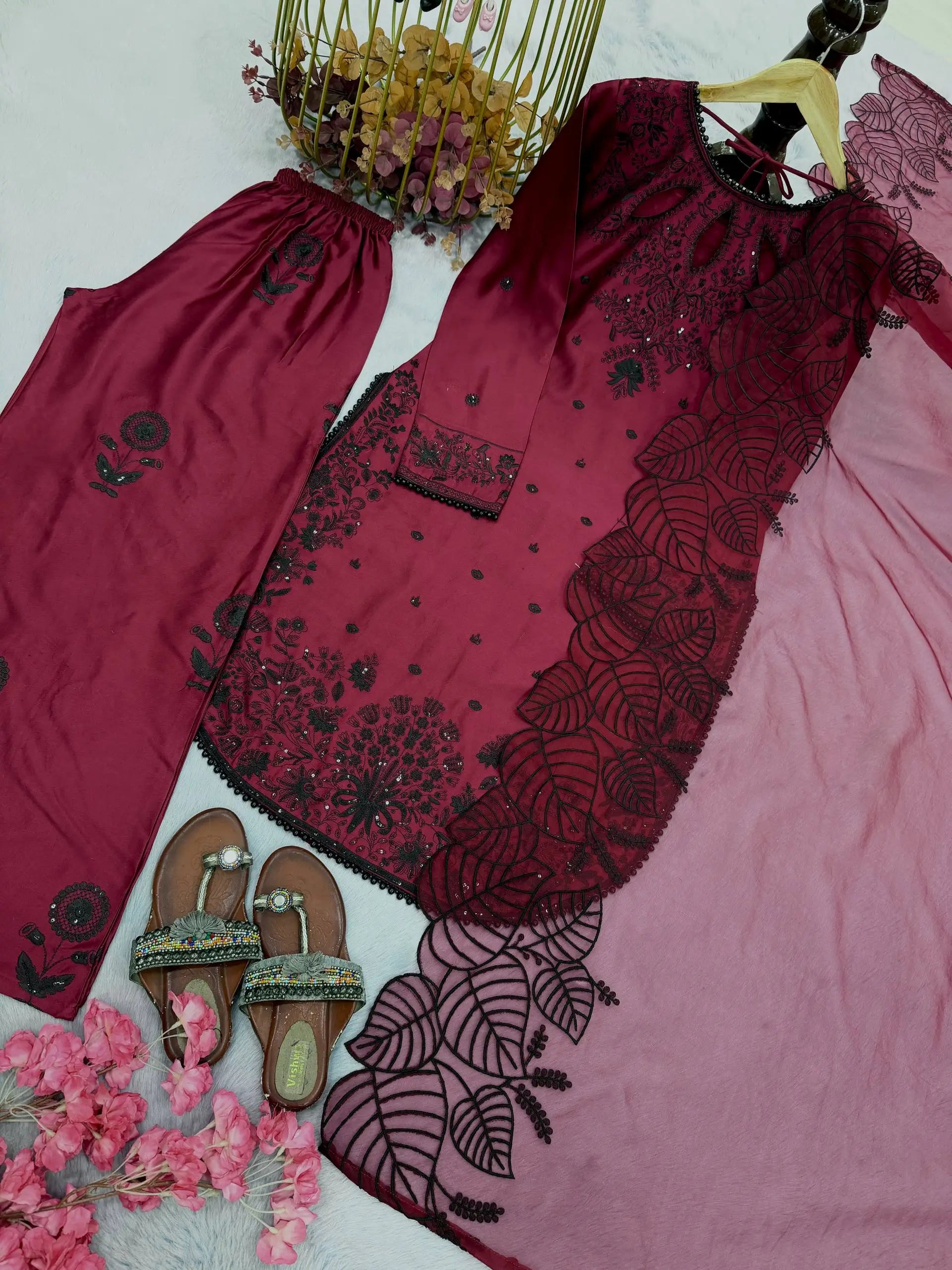 Elegant Satin Rayon Palazzo Suit Set for Festive and Party Wear