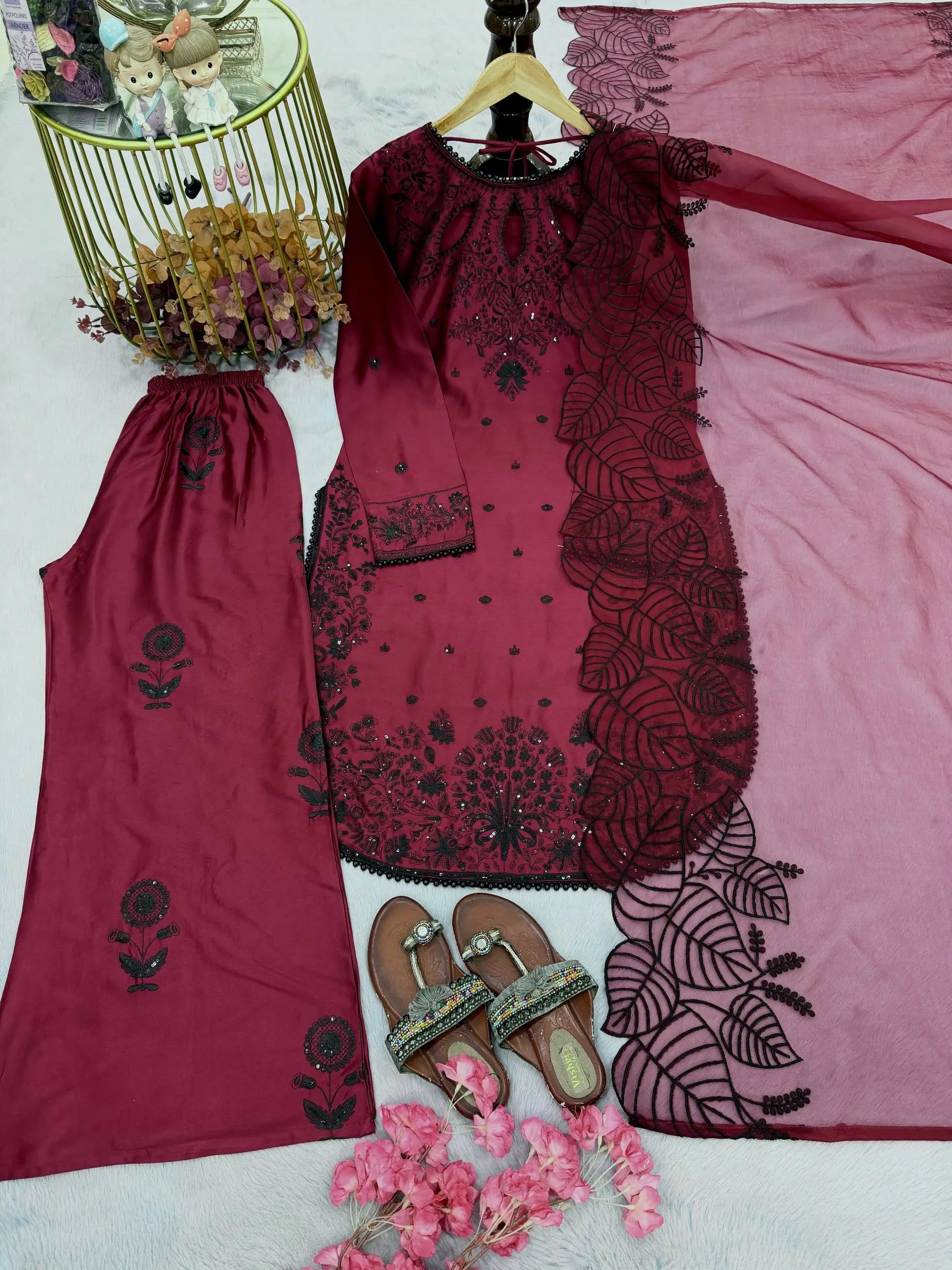 Elegant Satin Rayon Palazzo Suit Set for Festive and Party Wear