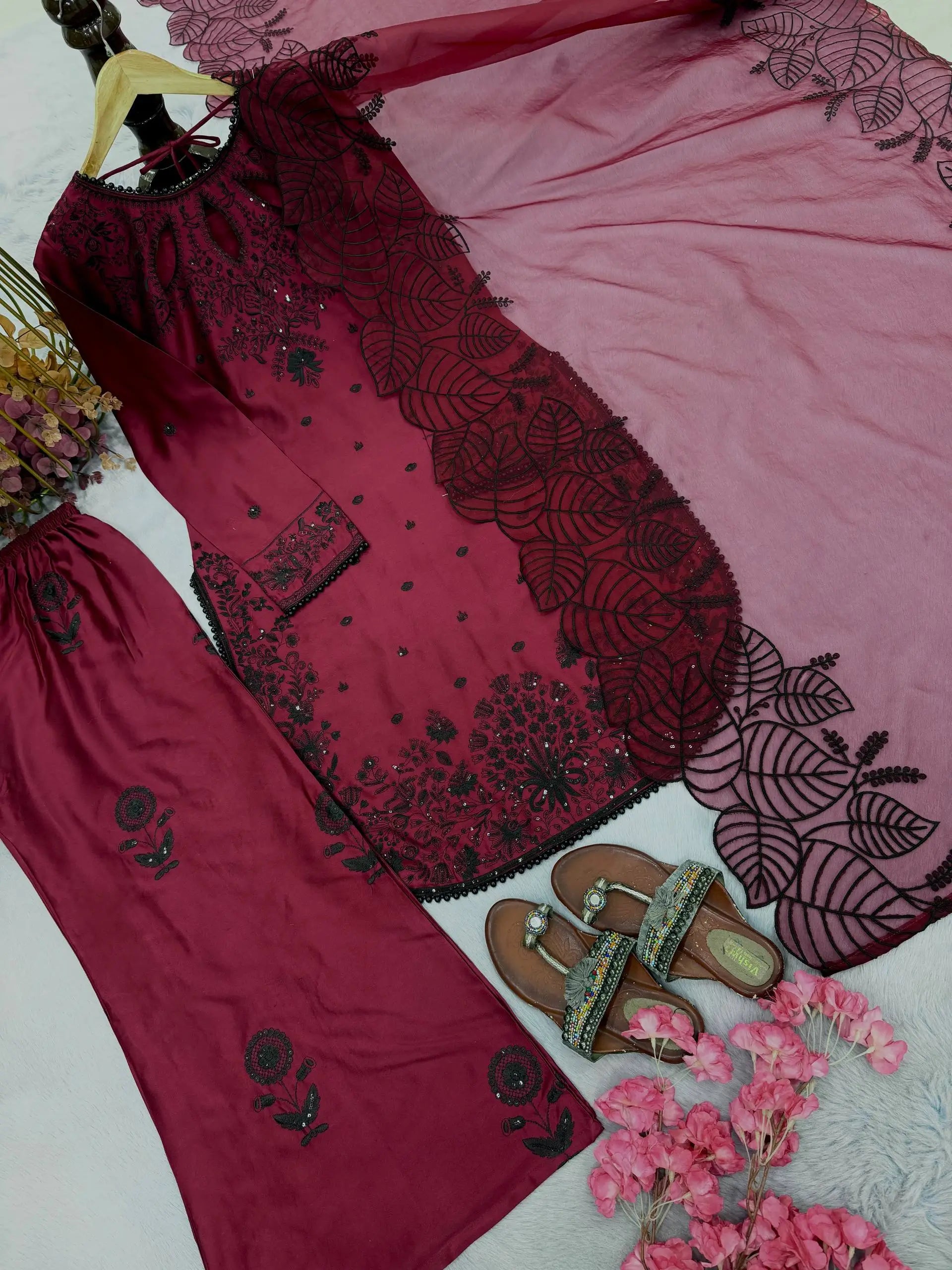Elegant Satin Rayon Palazzo Suit Set for Festive and Party Wear