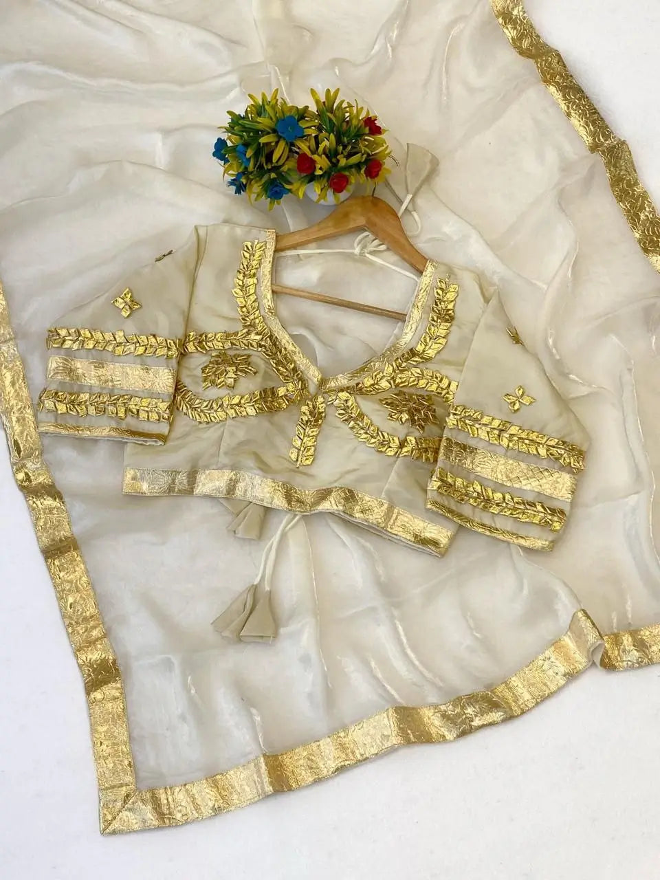 Elegant Satin Saree with Designer Gota patti Blouse for special occasion