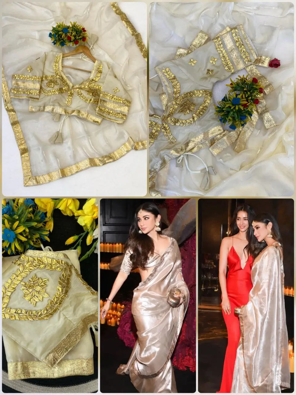 Elegant Satin Saree with Designer Gota patti Blouse for special occasion