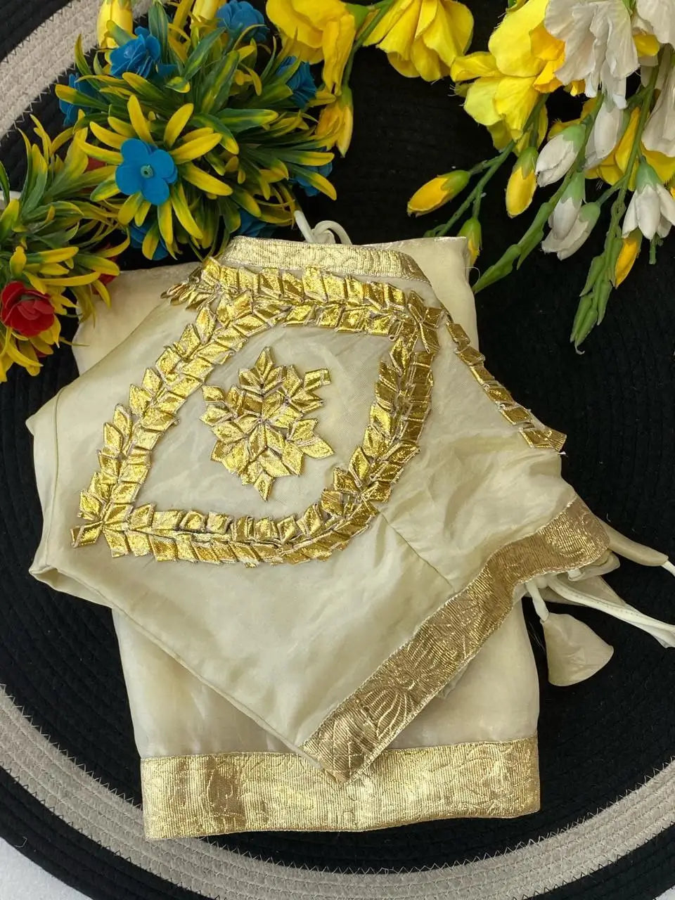 Elegant Satin Saree with Designer Gota patti Blouse for special occasion