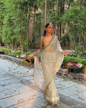 Elegant Satin Silk Embroidered Saree for Wedding and Festive Wear