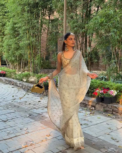 Elegant Satin Silk Embroidered Saree for Wedding and Festive Wear