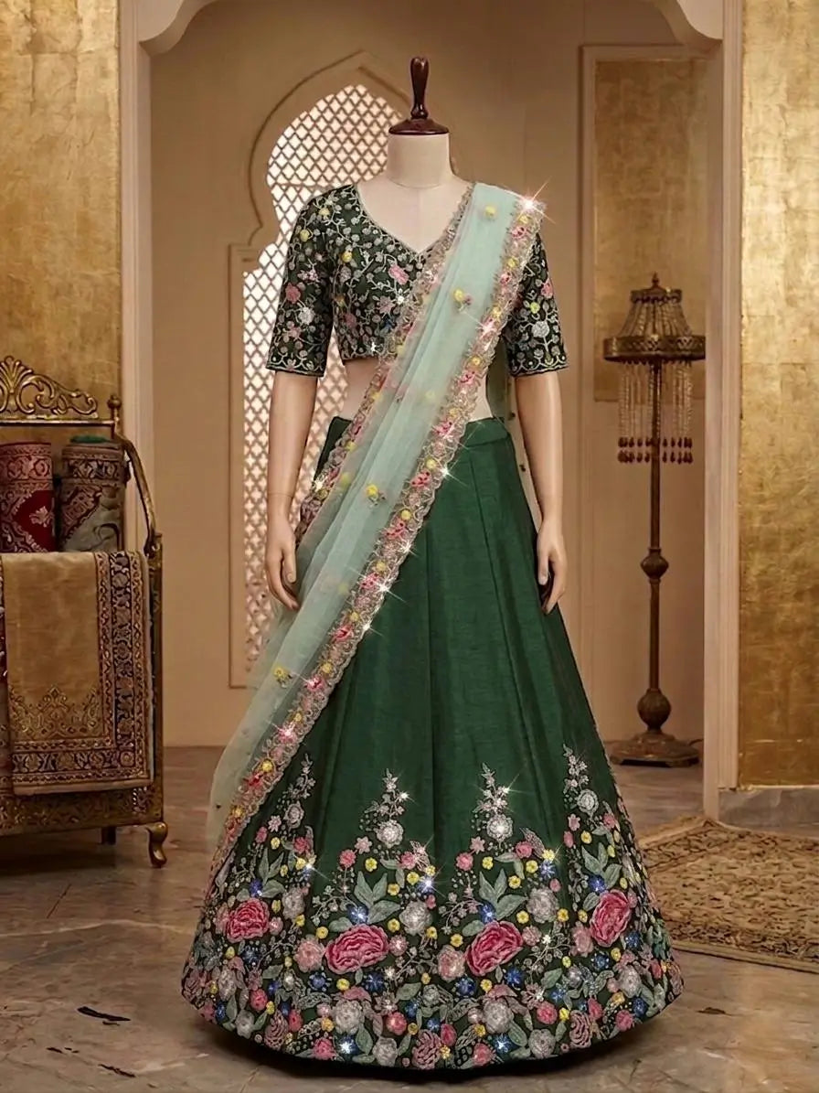 Elegant Satin Silk Lehenga Choli Set for Wedding and Festive Occasions
