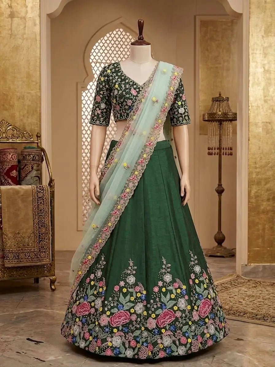 Elegant Satin Silk Lehenga Choli Set for Wedding and Festive Occasions