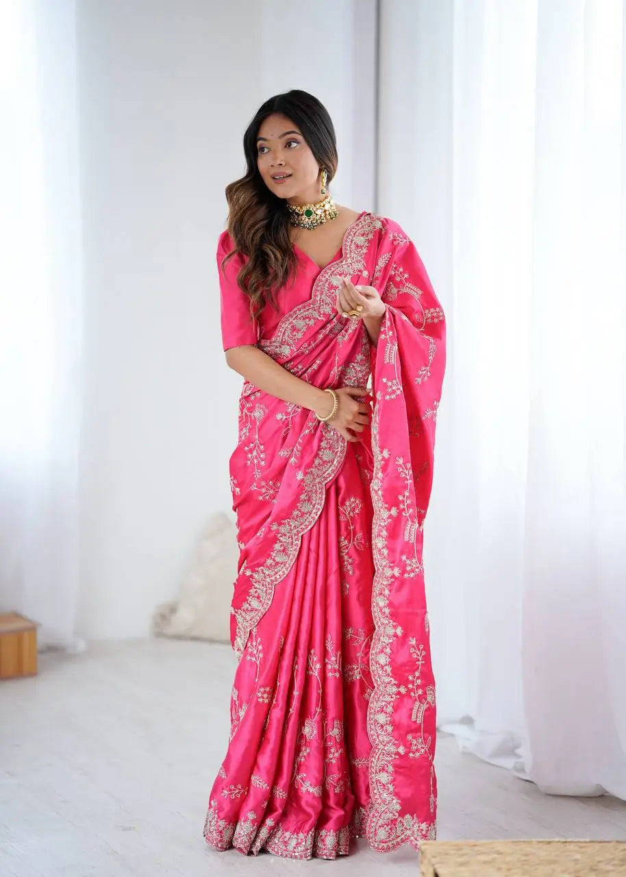 Elegant Satin Silk Saree for Festive and Party Occasions