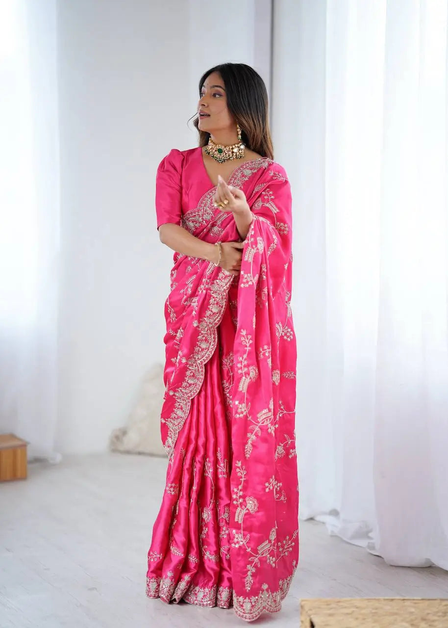 Elegant Satin Silk Saree for Festive and Party Occasions
