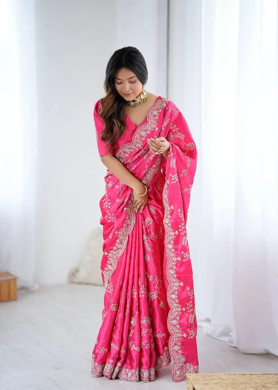 Elegant Satin Silk Saree for Festive and Party Occasions