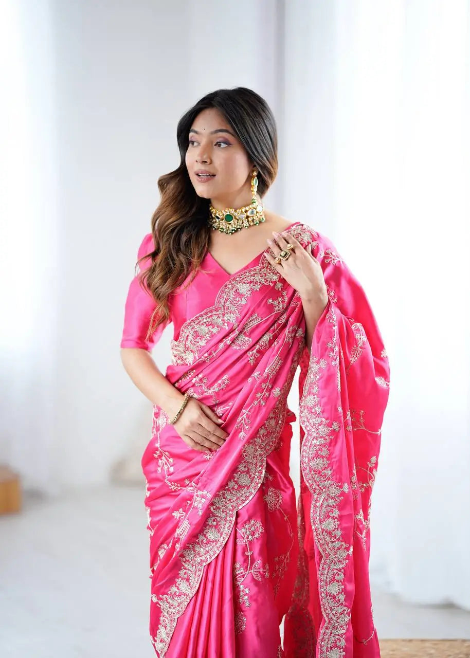 Elegant Satin Silk Saree for Festive and Party Occasions