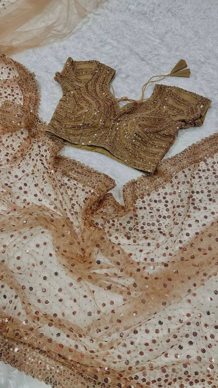 Elegant Sequin Dori Work Net Saree for Wedding and Festive Occasions