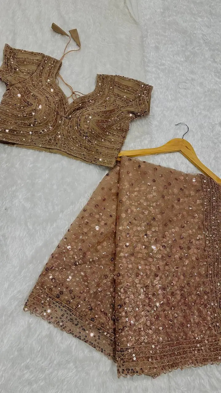 Elegant Sequin Dori Work Net Saree for Wedding and Festive Occasions