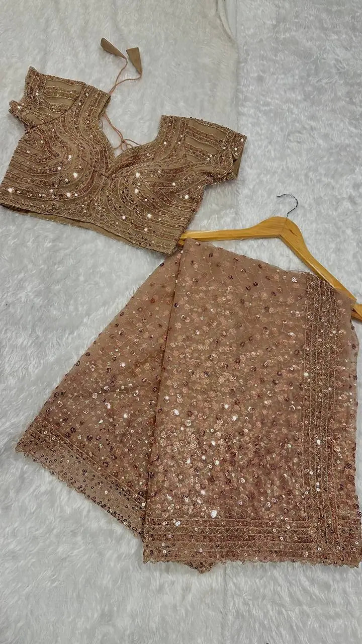 Elegant Sequin Dori Work Net Saree for Wedding and Festive Occasions