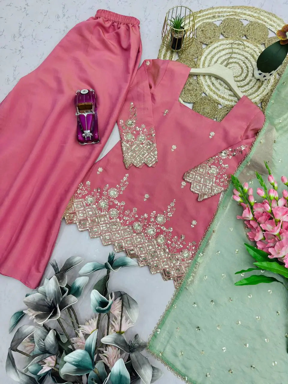 Elegant Shimmer Silk Sharara Set for Festive and Wedding Wear