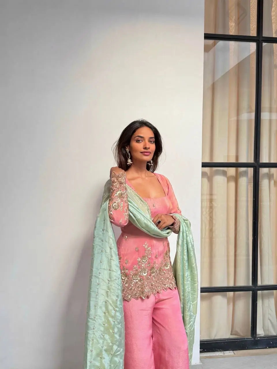 Elegant Shimmer Silk Sharara Set for Festive and Wedding Wear