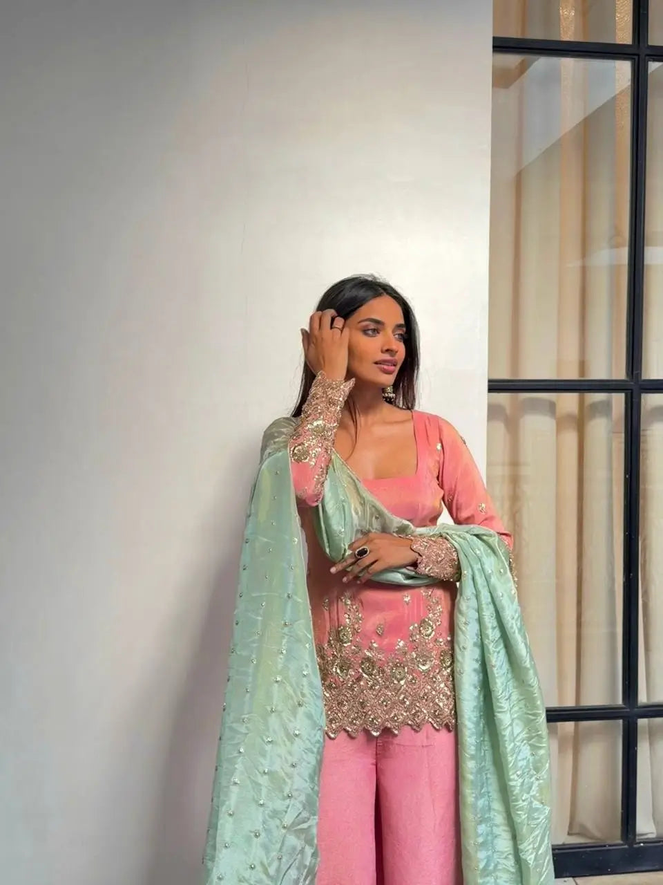 Elegant Shimmer Silk Sharara Set for Festive and Wedding Wear