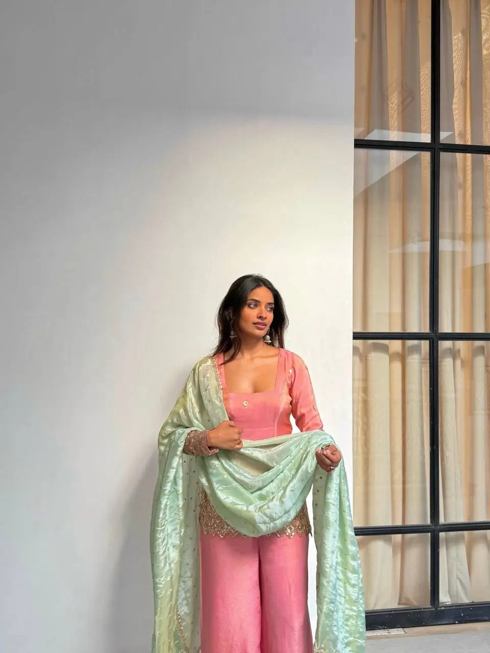 Elegant Shimmer Silk Sharara Set for Festive and Wedding Wear