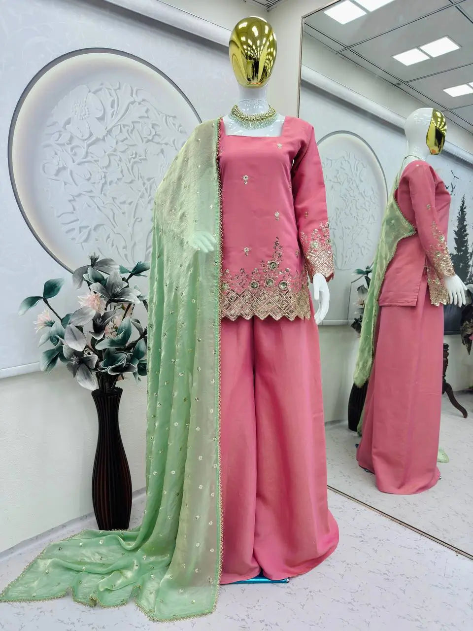 Elegant Shimmer Silk Sharara Set for Festive and Wedding Wear