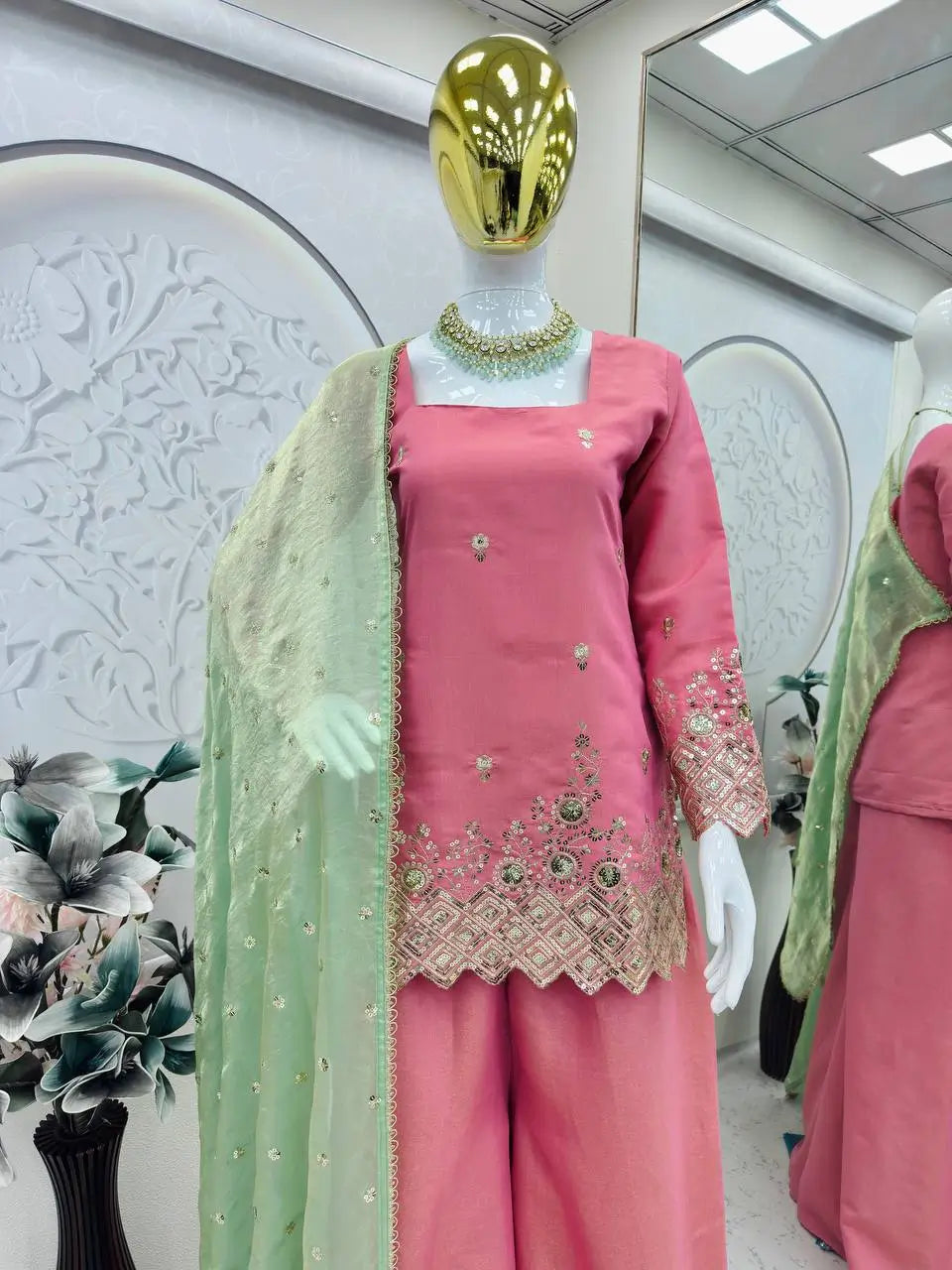 Elegant Shimmer Silk Sharara Set for Festive and Wedding Wear