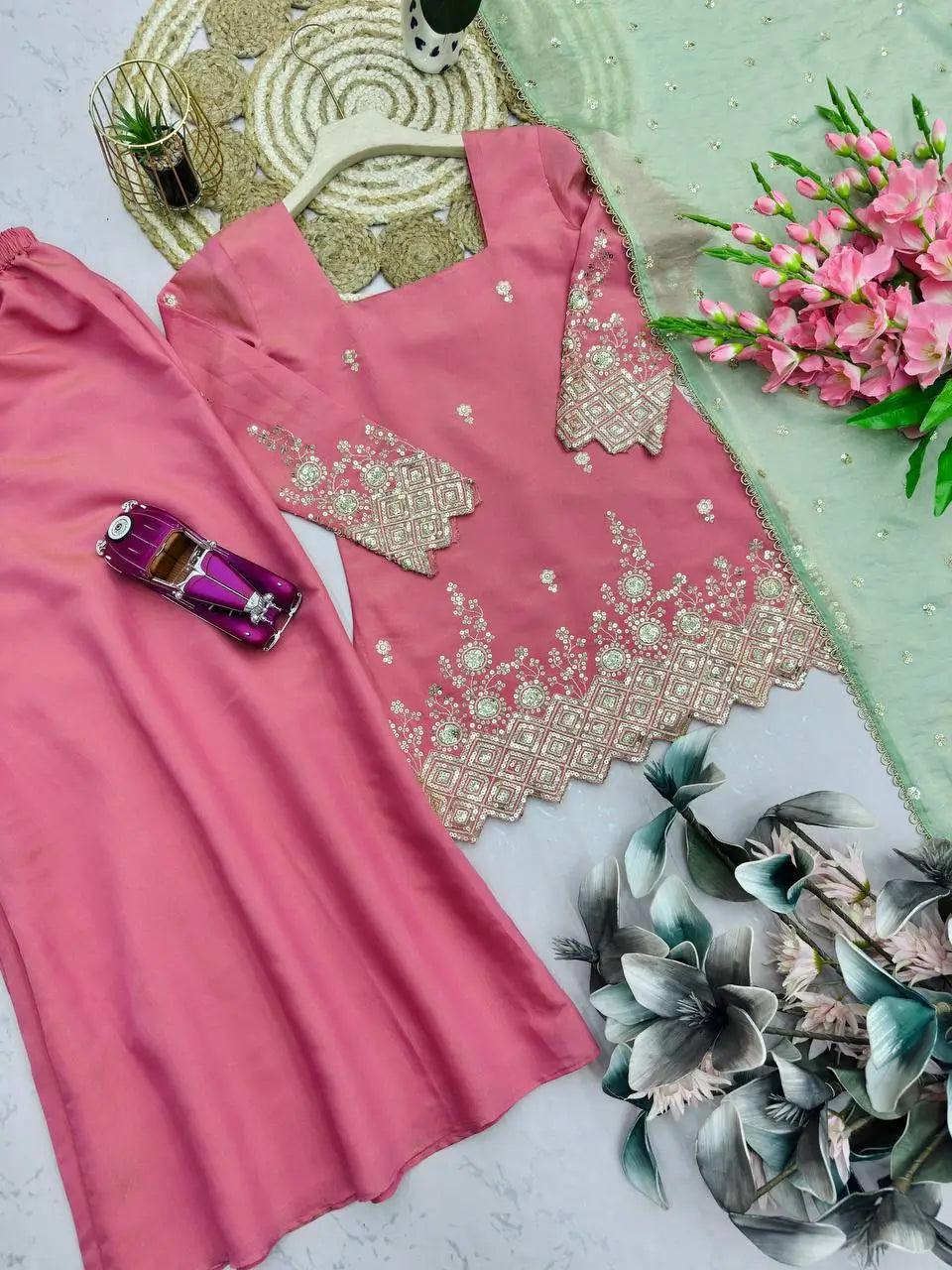 Elegant Shimmer Silk Sharara Set for Festive and Wedding Wear