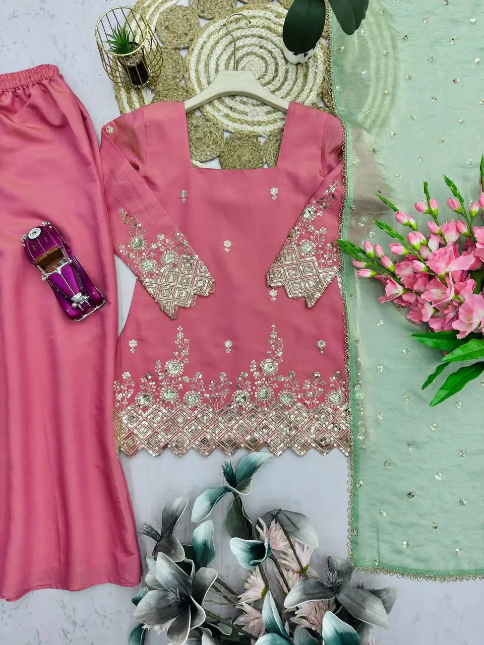 Elegant Shimmer Silk Sharara Set for Festive and Wedding Wear