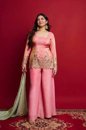 Elegant Shimmer Silk Sharara Set for Festive and Wedding Wear