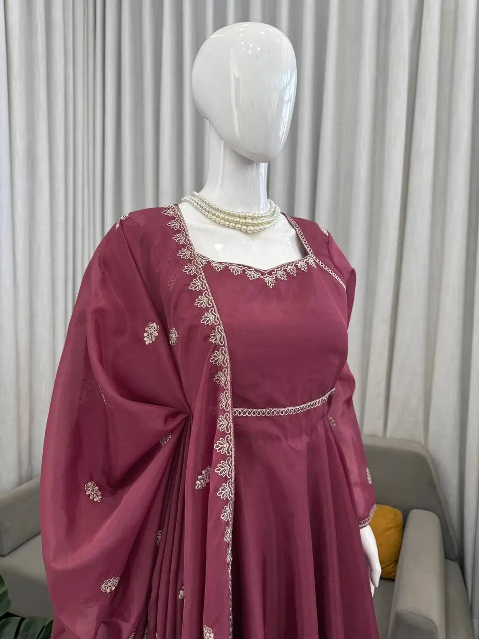 Elegant Silk 3 Piece Anarkali Suit Set for Festive and Family Occasions