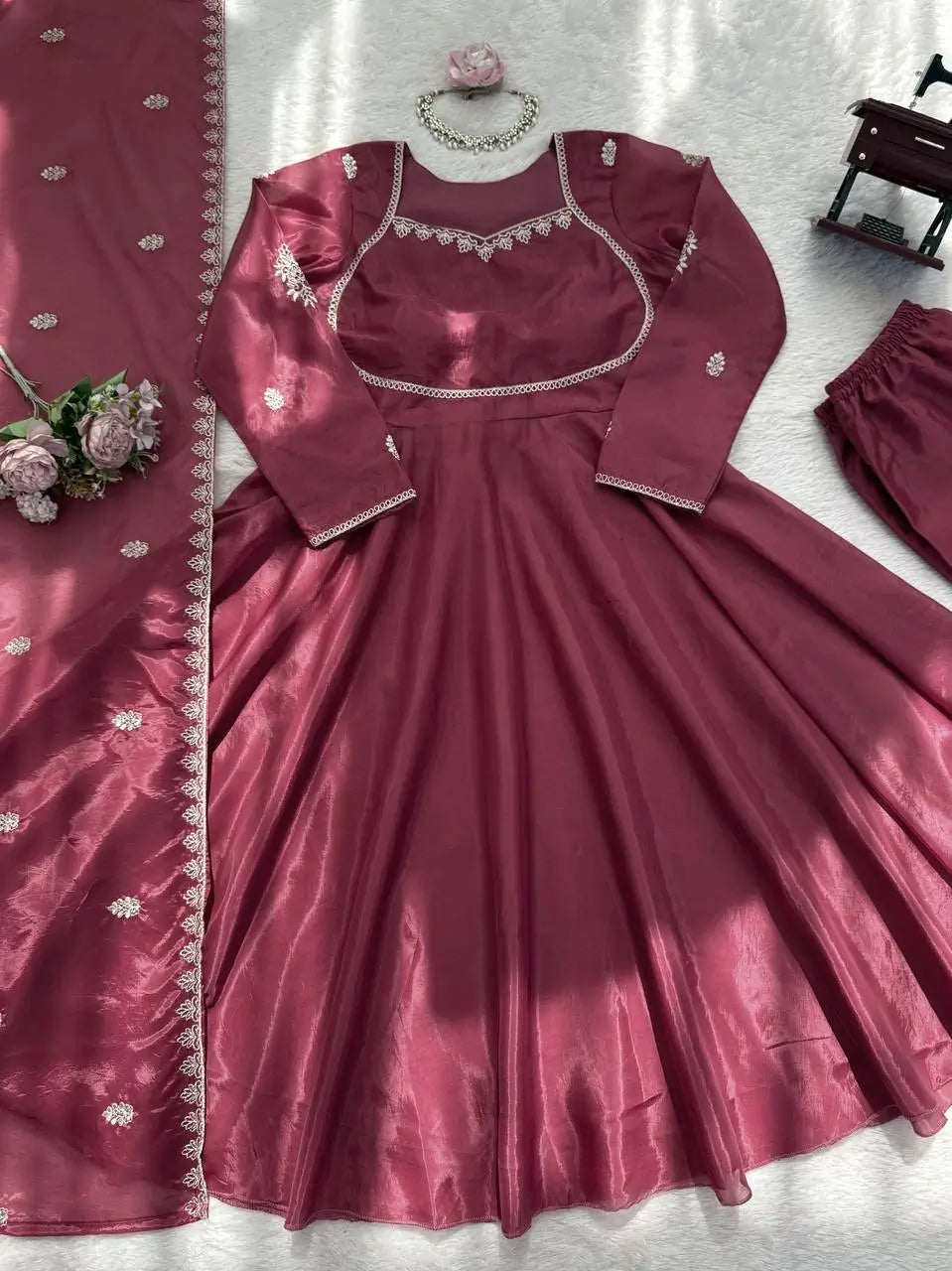 Elegant Silk 3 Piece Anarkali Suit Set for Festive and Family Occasions