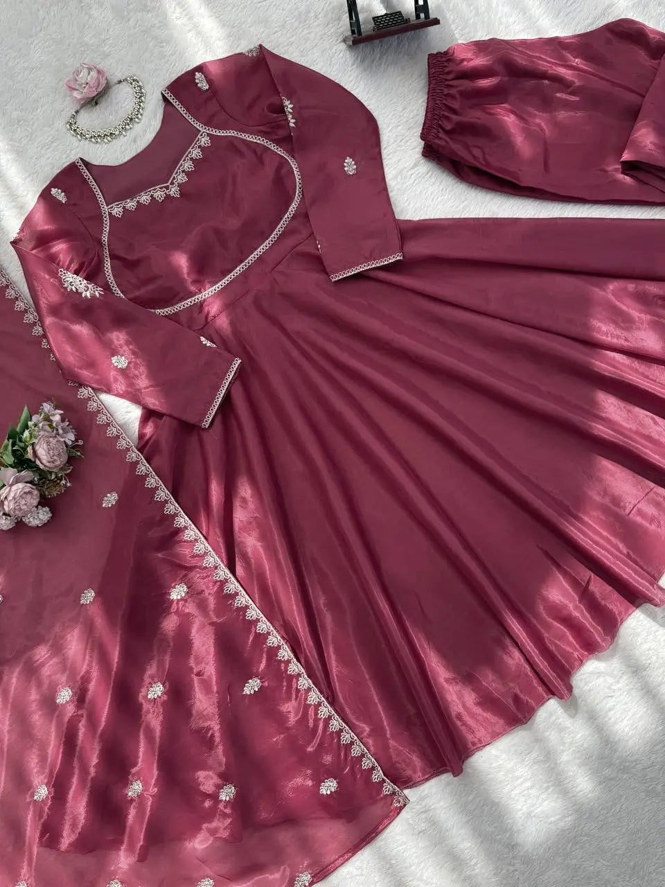 Elegant Silk 3 Piece Anarkali Suit Set for Festive and Family Occasions