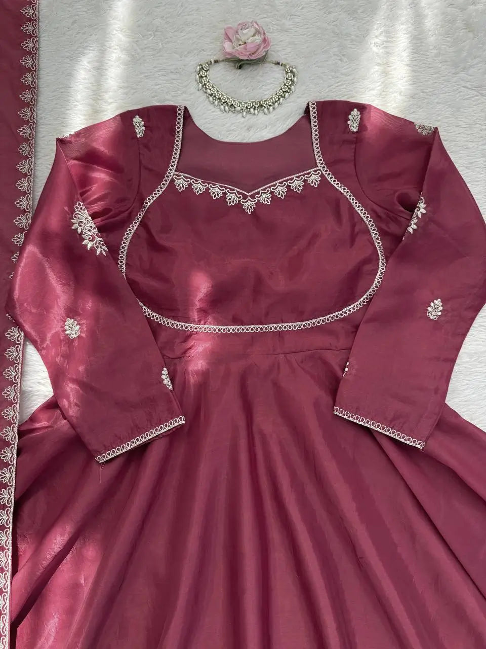 Elegant Silk 3 Piece Anarkali Suit Set for Festive and Family Occasions