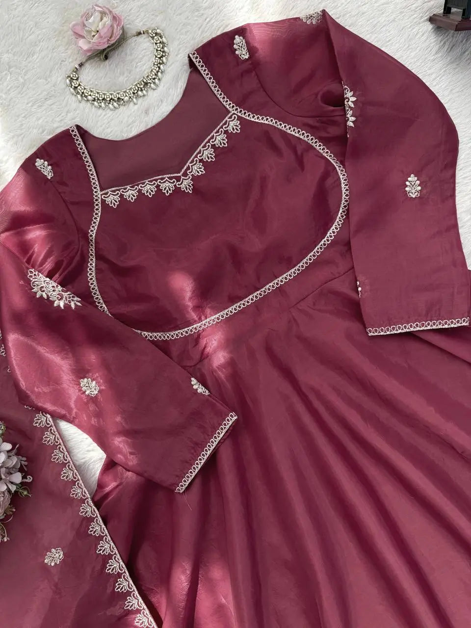 Elegant Silk 3 Piece Anarkali Suit Set for Festive and Family Occasions