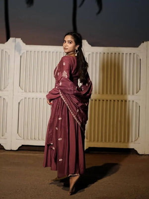Elegant Silk 3 Piece Anarkali Suit Set for Festive and Family Occasions